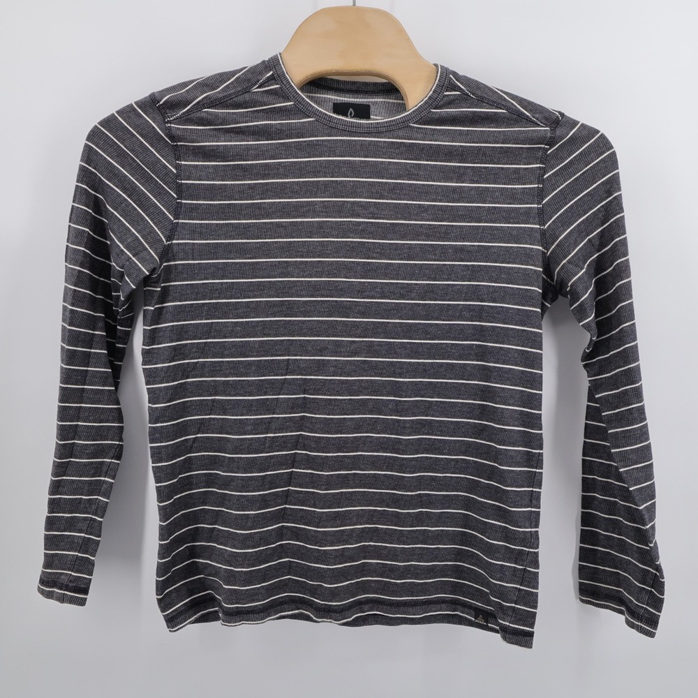 Prana Keller Striped Organic Cotton Blend Shirt Charcoal Long Sleeve Women M - Picture 2 of 9